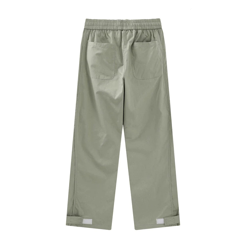 Men Sweatpants Zipper Casual Pants Men's Summer Loose Pure Cotton Straight Wide Leg Pants