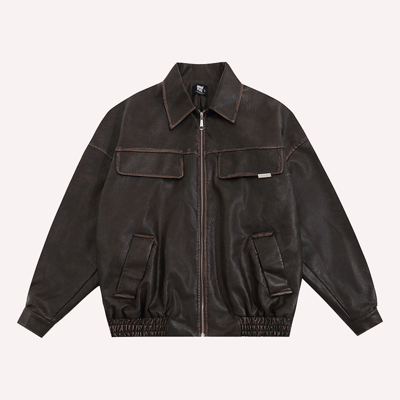 Women Jackets Vintage Distressed Locomotive Style PU Leather Jacket