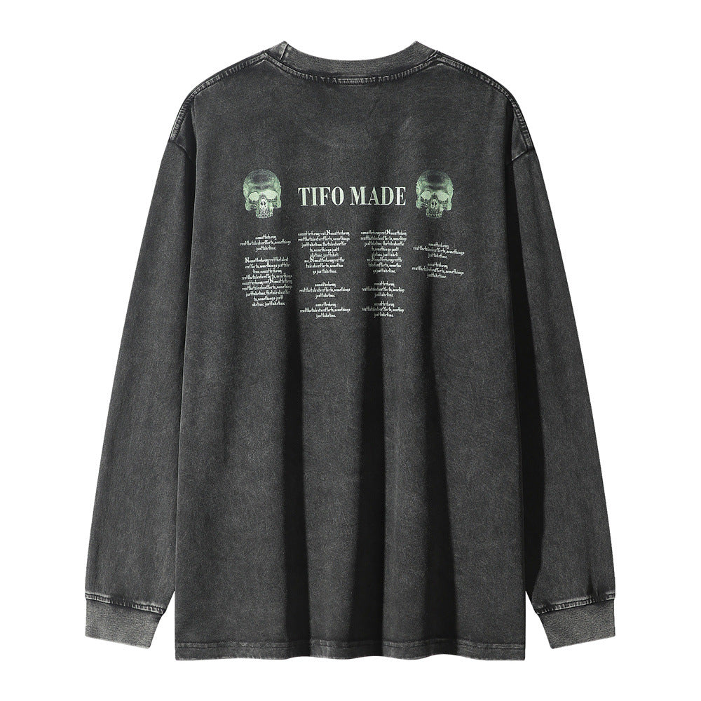Men Long Sleeve T-Shirt Sad Washed Old Casual Loose