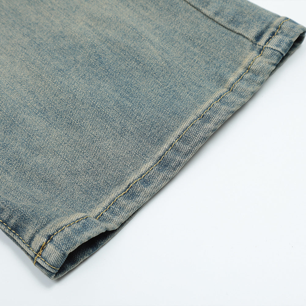 Men Jeans Bell-Bottom Pants Distressed Loose Casual Retro