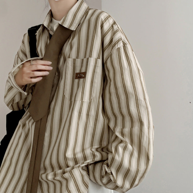 Men Shirts Striped Long Sleeve Shirt Vintage Cityboy Coat
