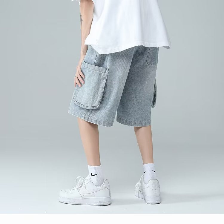 Men Jeans Ripped Workwear Pants Men's Summer Retro Denim Shorts
