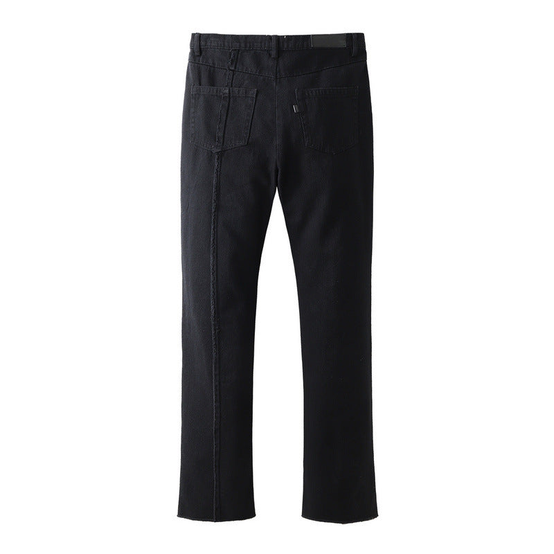 Men Jeans Solid Color Slim Stretch Jeans Straight-Leg Trousers