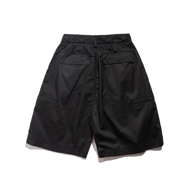 Men Shorts Retro Loose Straight Wide-Leg Pants Casual Multi-Pocket Workwear Shorts