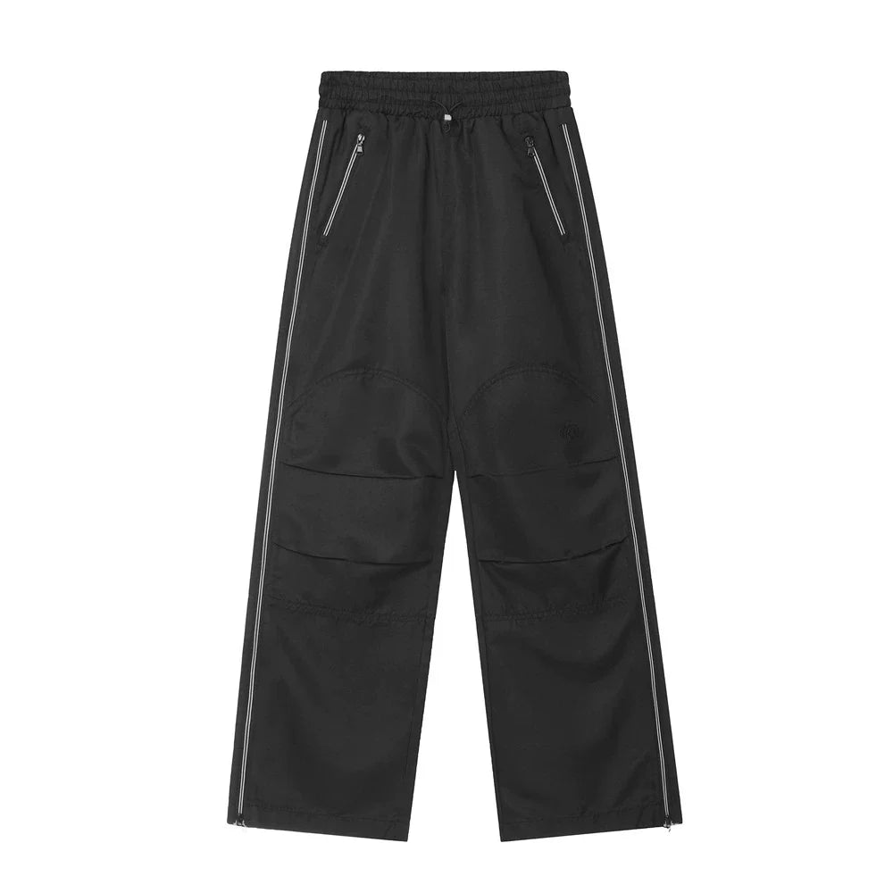 Men Sweatpants Exercise Casual Pants Side Stitching Zipper Slit Elastic-Waist Straight-Leg Pants