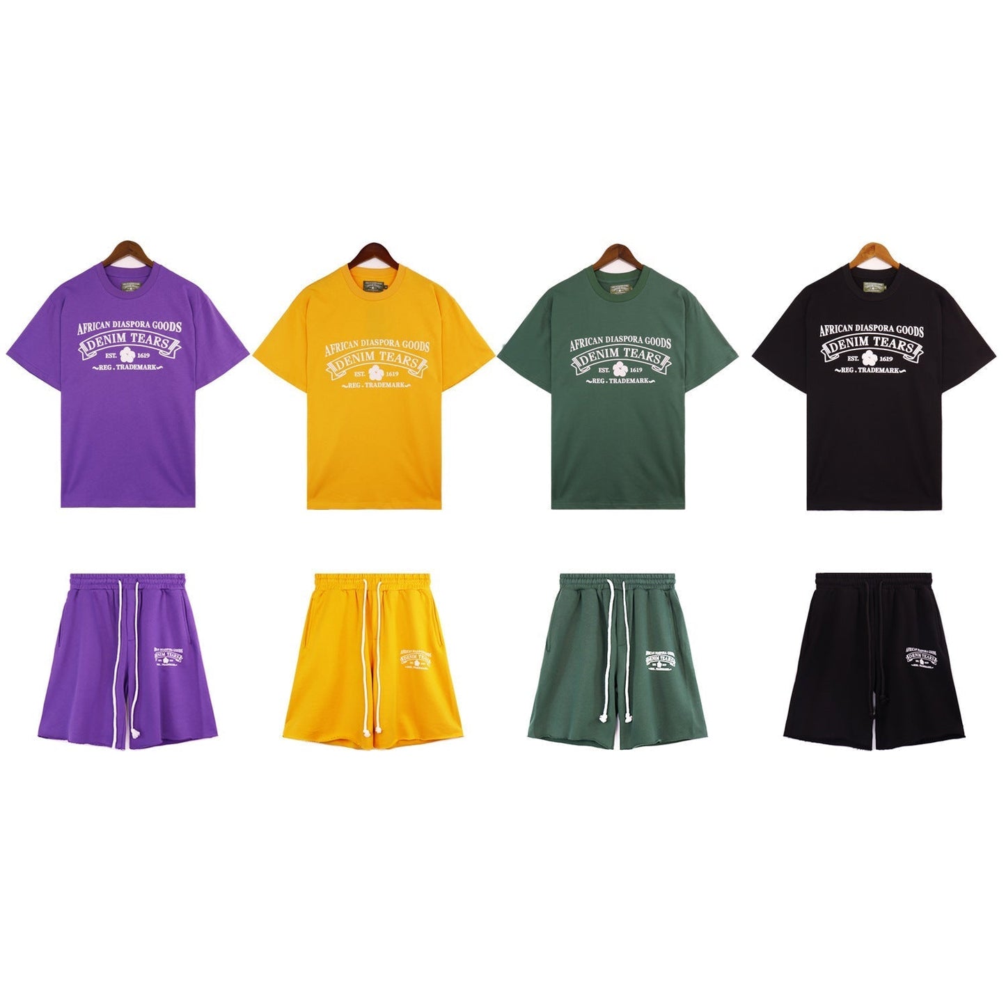 Denim Tears Outfit:T Shirt/Shorts (Separate Purchase Options) Short Sleeve T-shirt Men and Women Sports Shorts Suit