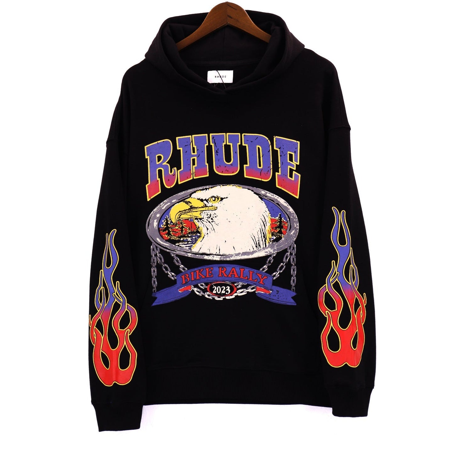 Rhude Hoodie Alphabet Eagle Flame Sleeve Hooded Sweater