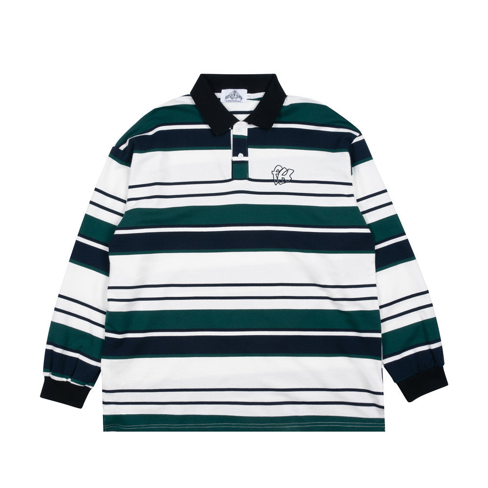 Men Long Sleeve T-Shirt Striped Polo Shirt Loose