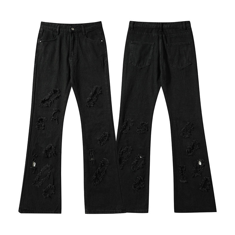 Men Jeans Ripped Straight Jeans Vintage Loose Denim Trousers