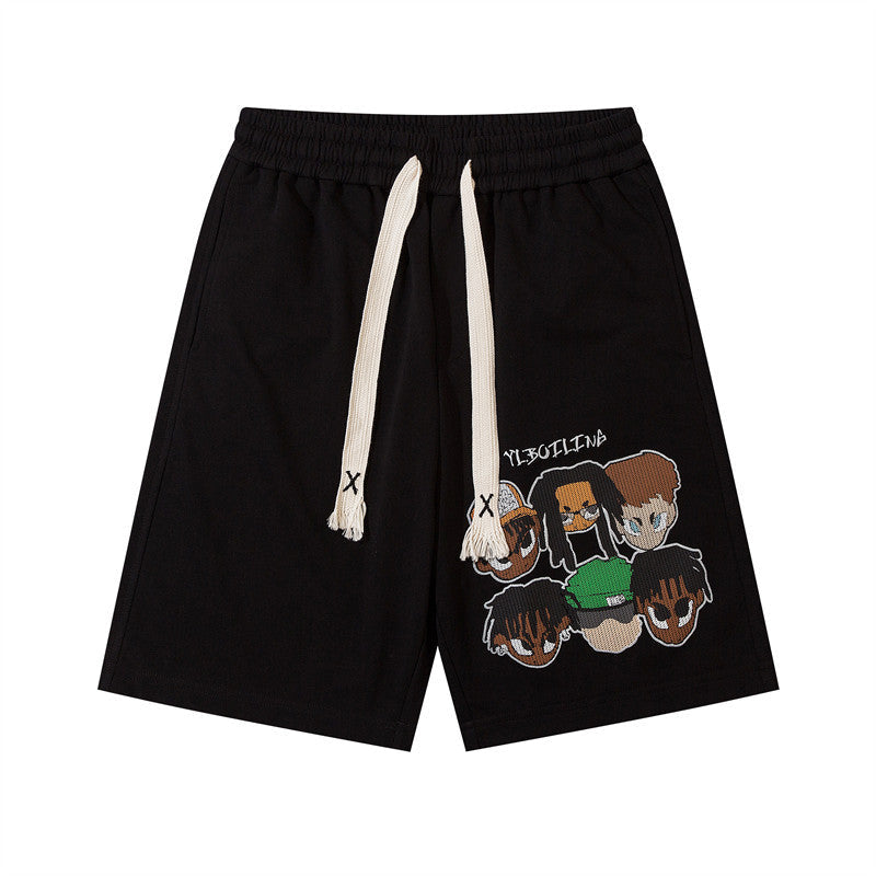 Men Shorts Cartoon Printed Summer Casual Elastic Waist Drawstring Sports