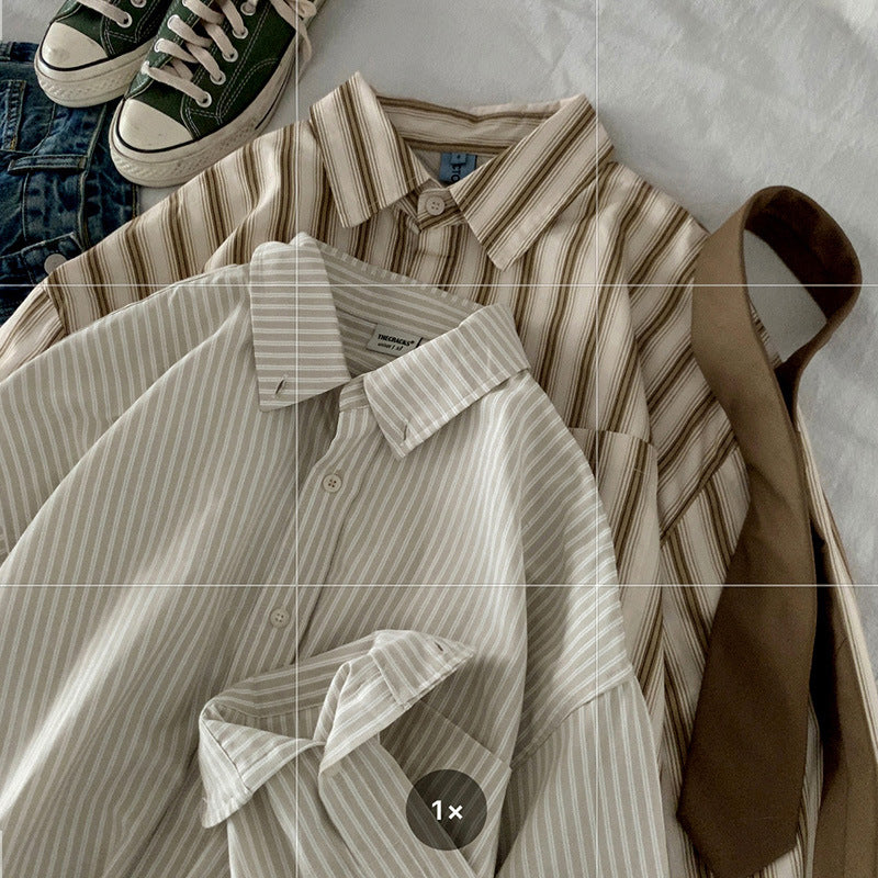 Men Shirts Striped Long Sleeve Shirt Vintage Cityboy Coat