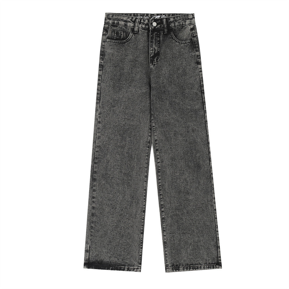 Women Pants Flanging Letter Embroidered Jeans Straight-Leg Pants