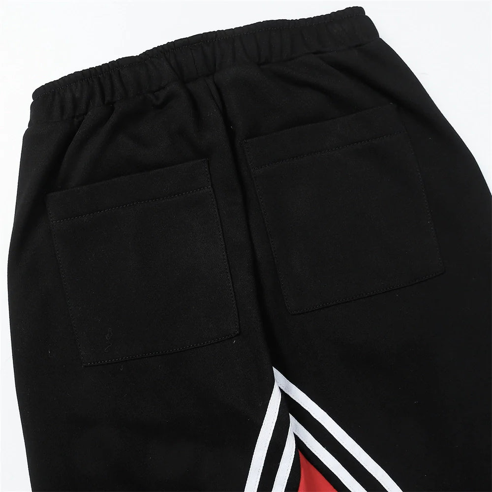 Men Sweatpants Color Contrast Patchwork Striped Sweatpants Loose Leisure Sports Drawstring Jogger Pants