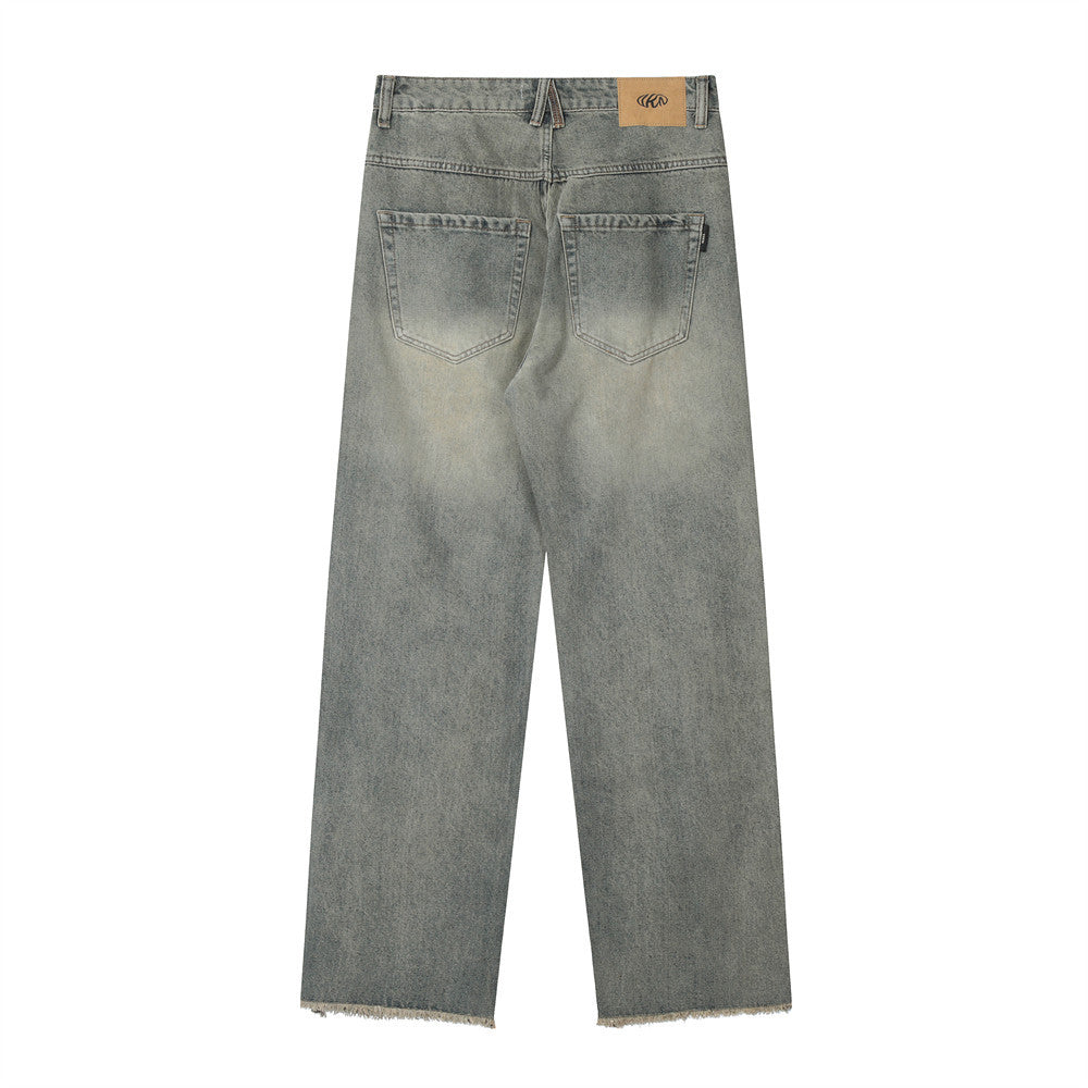 Men Jeans Faded Loose Burrs Casual