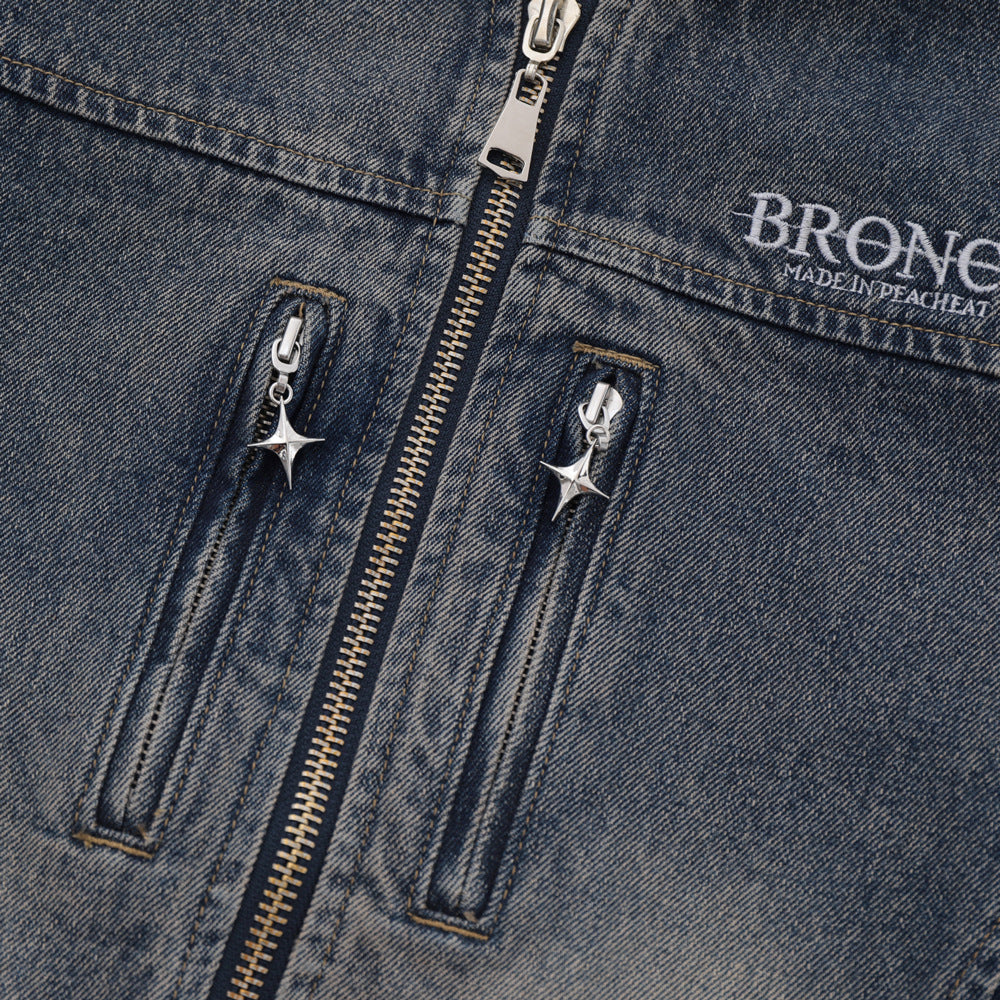 Men Jacket Coat Denim Jacket Men Washed and Worn Denim Cargo Pants Coat