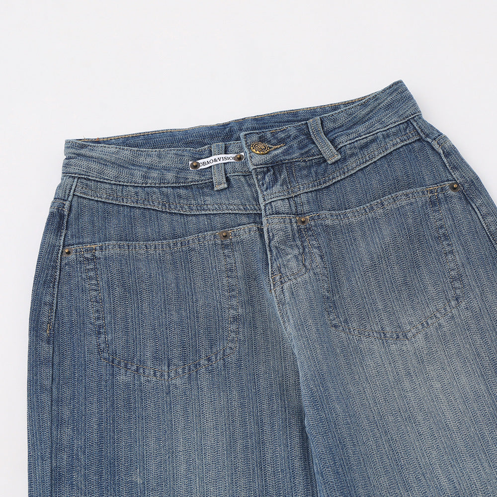 Women Pants Straight Jeans Loose Pockets Casual Trousers