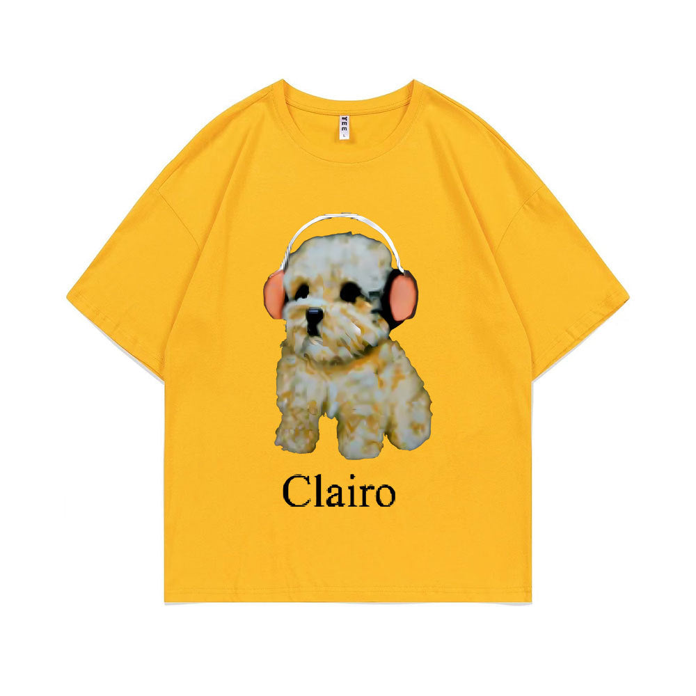 Clairo Dog Puppy Headphones Graphic Print Tshirt Summer Male
