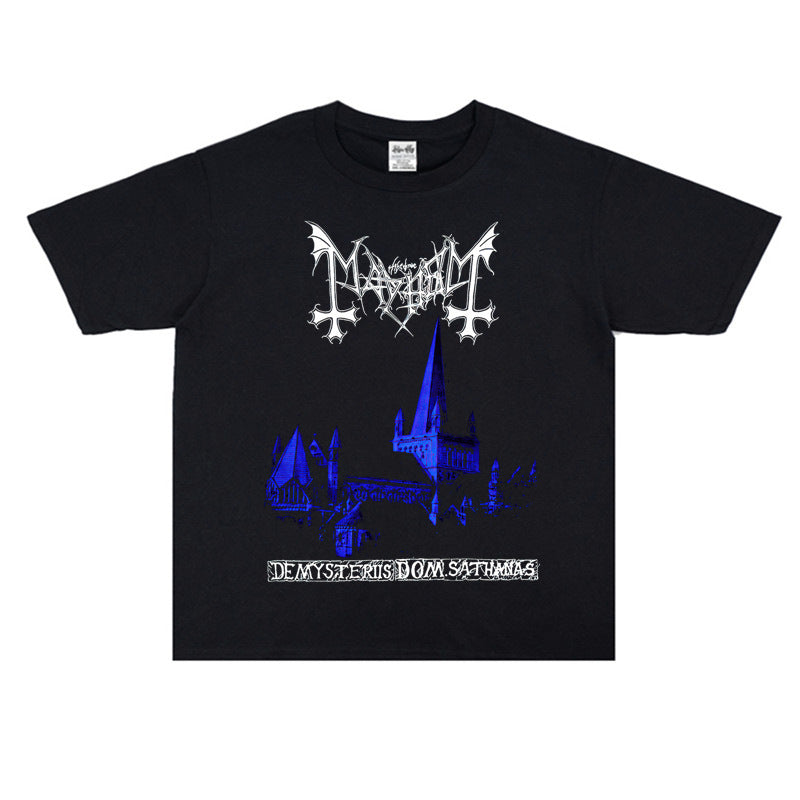 Rock Star T Shirt Mayhem Mutilated Band Washed Distressed T-shirt Cotton Short Sleeve Men and Women