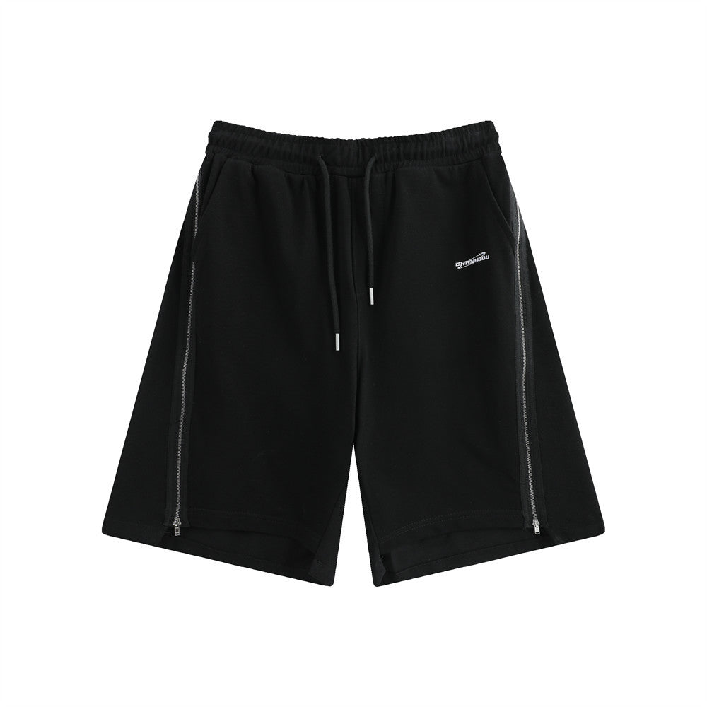 Men Shorts Zipper Stitching Casual Loose Sports