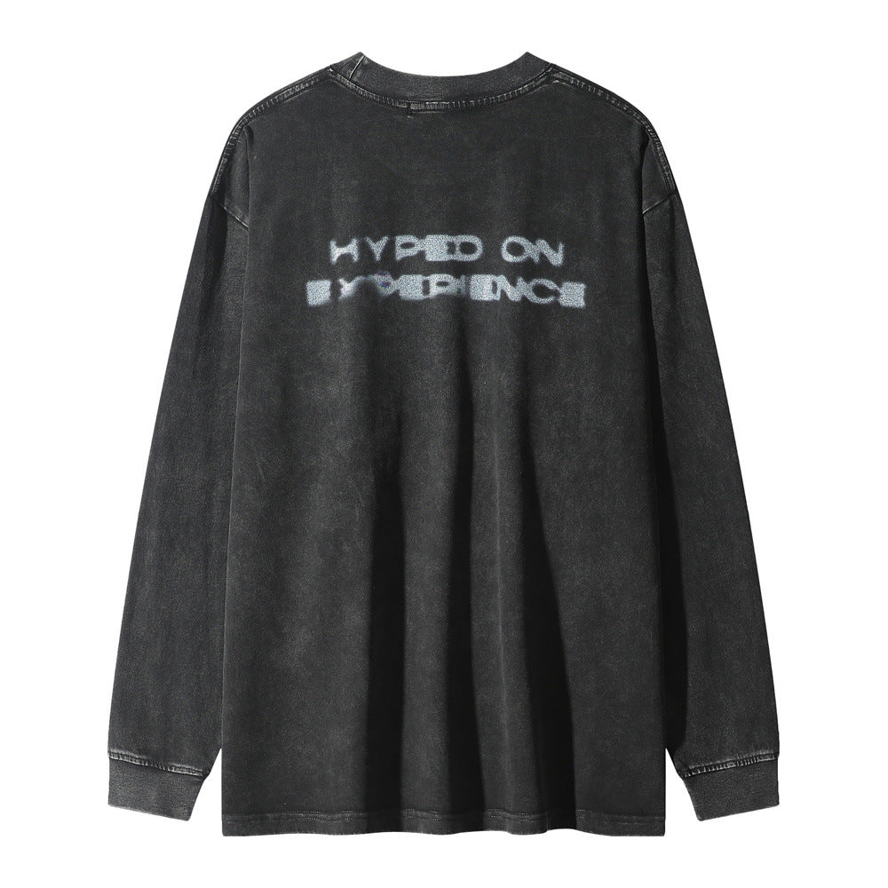 Men Long Sleeve T-Shirt Thermal Imaging Shadow Printing Distressed Loose