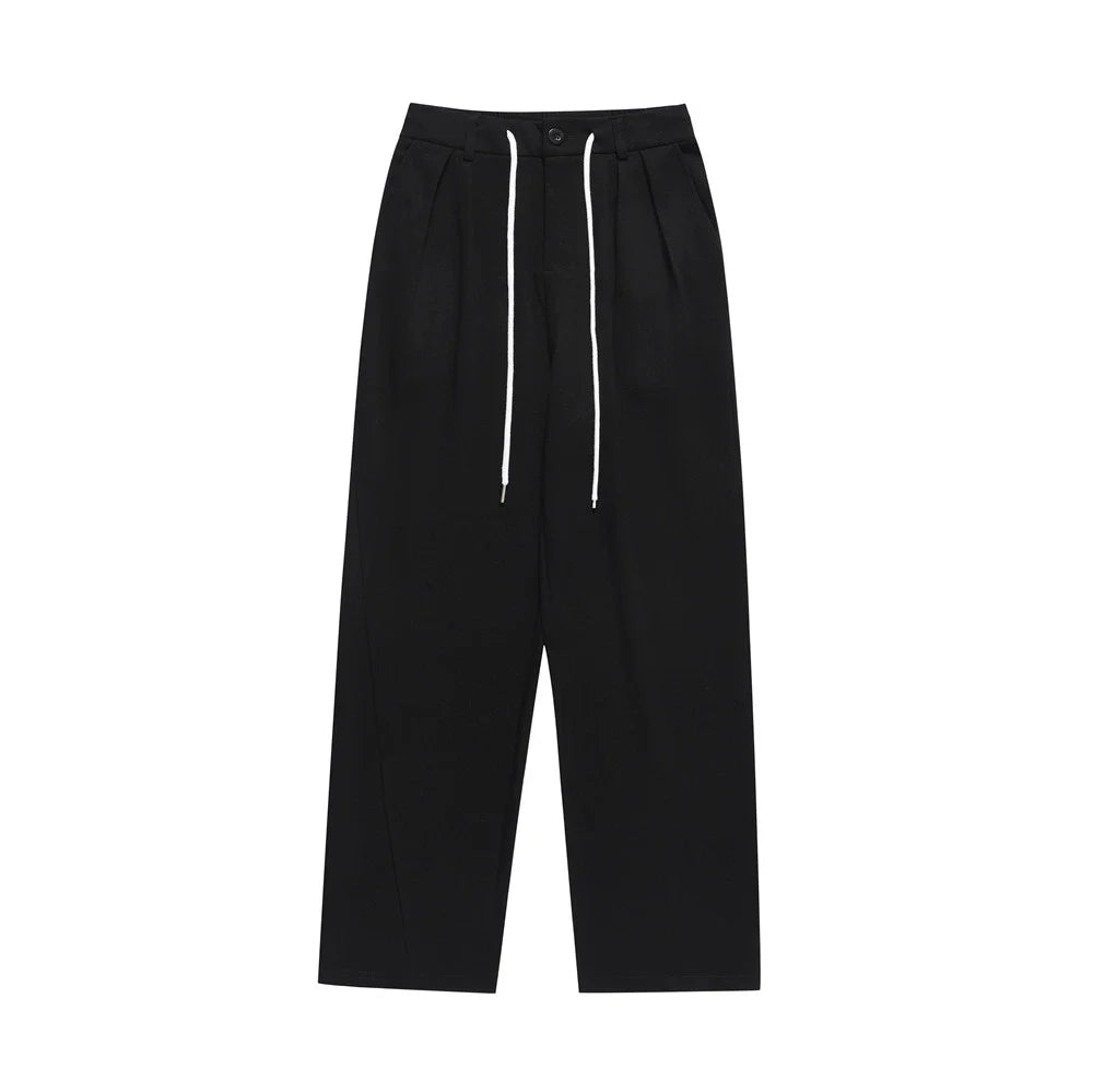 Men Sweatpants Solid Color Suit Pants Men's Summer Simplicity Loose Pleated Drawstring Straight Casual Trousers