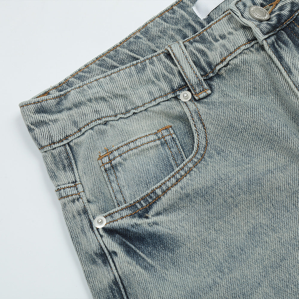 Men Jeans Ripped Distressed Loose Retro Leisure
