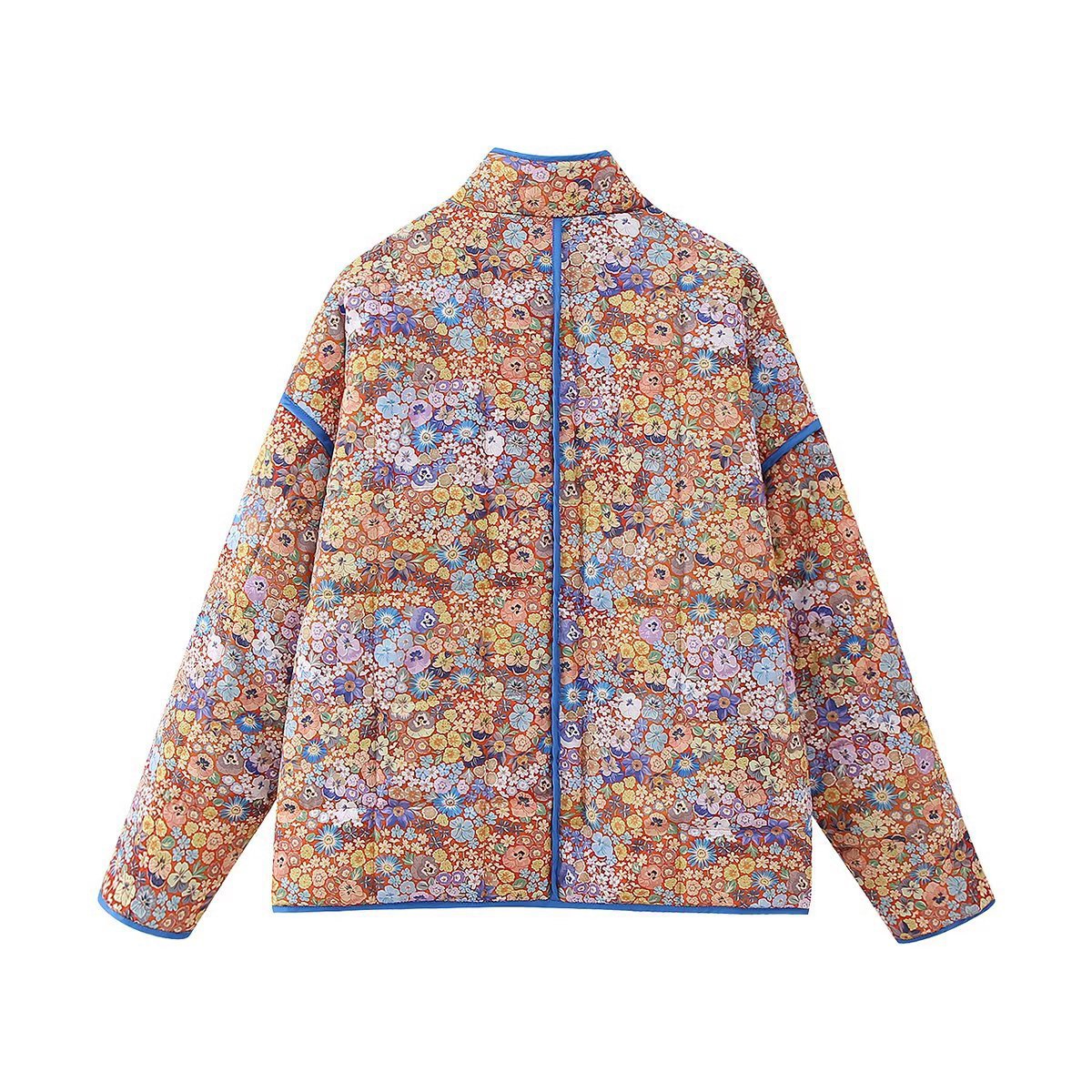 Women Cotton Coat Stand Collar Small Floral Baggy Coat Middle-Aged and Elderly