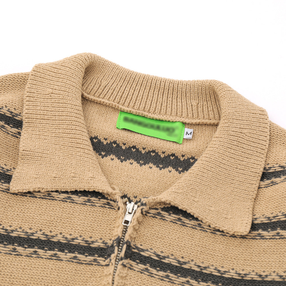 Men Sweater Striped Fur Lapel Clothing Loose Casual