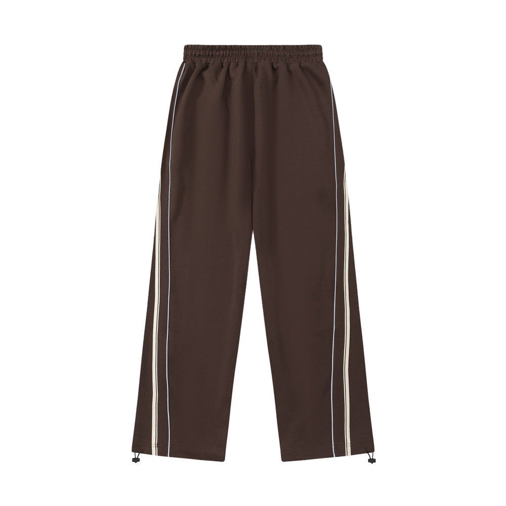 Men Sweatpants Side Stripe Stitching Straight Sweatpants Loose Sports and Leisure Trousers Drawstring Pants