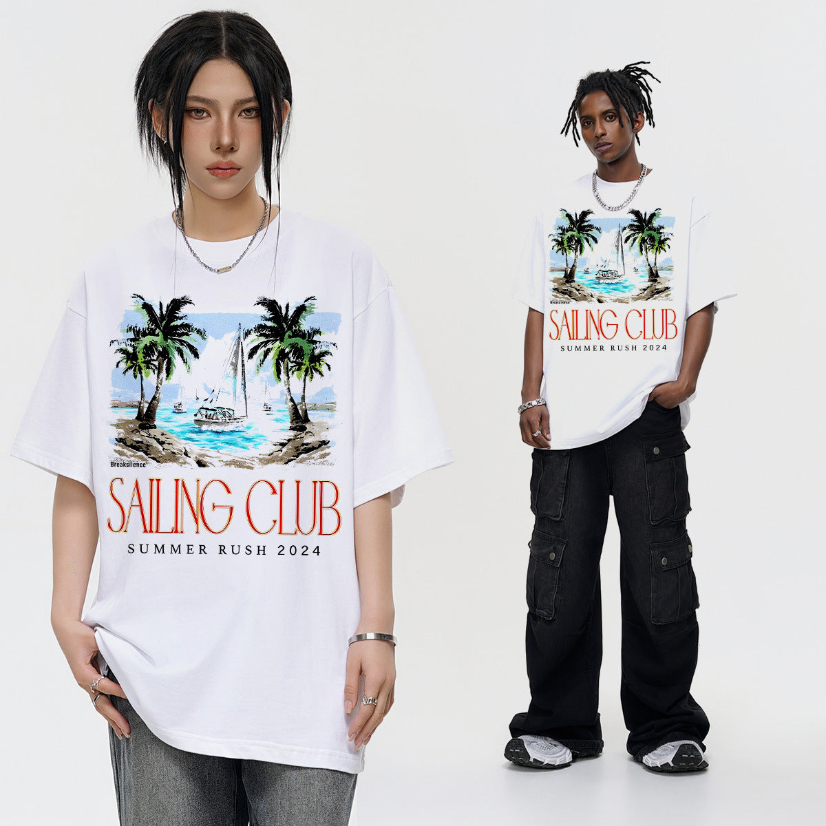 Vintage T-shirts Summer Coconut Vintage Print Short Sleeve Loose Half Sleeve