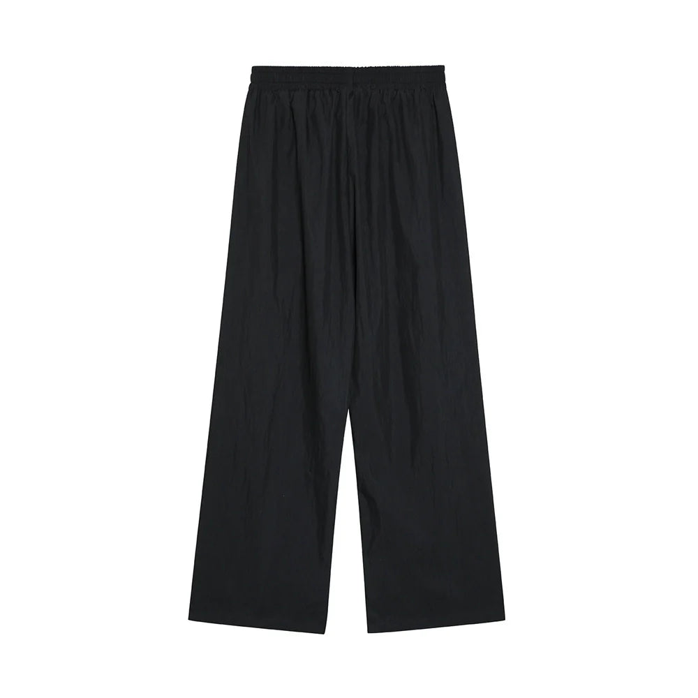 Men Sweatpants Solid Color Wide-Leg Casual Pants Pleated Draping Elastic Waist Loose Draggle-Tail Trousers