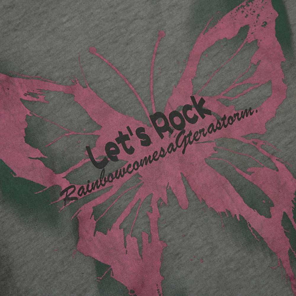 Men Long Sleeve T-Shirt Butterfly Print Distressed