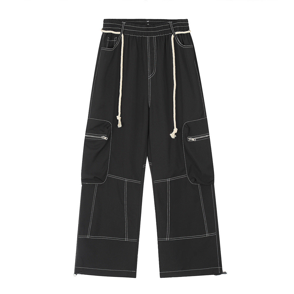Men Sweatpants Workwear Pants Men's Multi-Pocket Straight-Leg Wide-Leg Pants