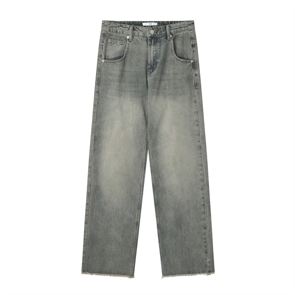 Men Jeans Faded Loose Burrs Casual