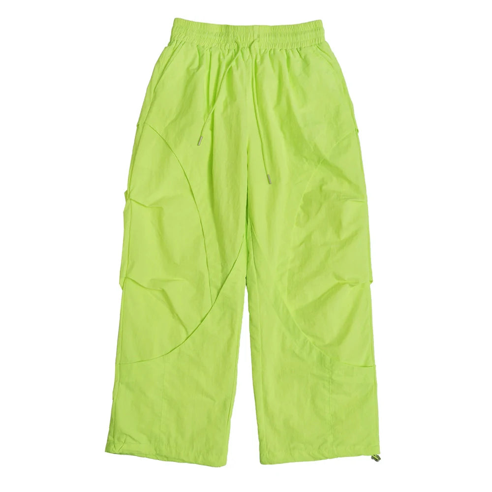 Men Sweatpants Quick-Drying Double-Layer Mesh Lining Thin Casual Trousers Stitching Solid Color Pleated Drawstring Ankle Banded Pants