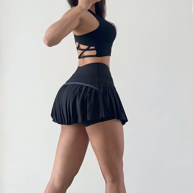 Women Yoga Sports Shorts Fitness Short Skirt Pleated Skirt Training Wear Quick-Drying Running Skirt