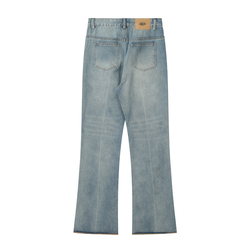 Men Jeans Solid Color Polished White Horn Loose