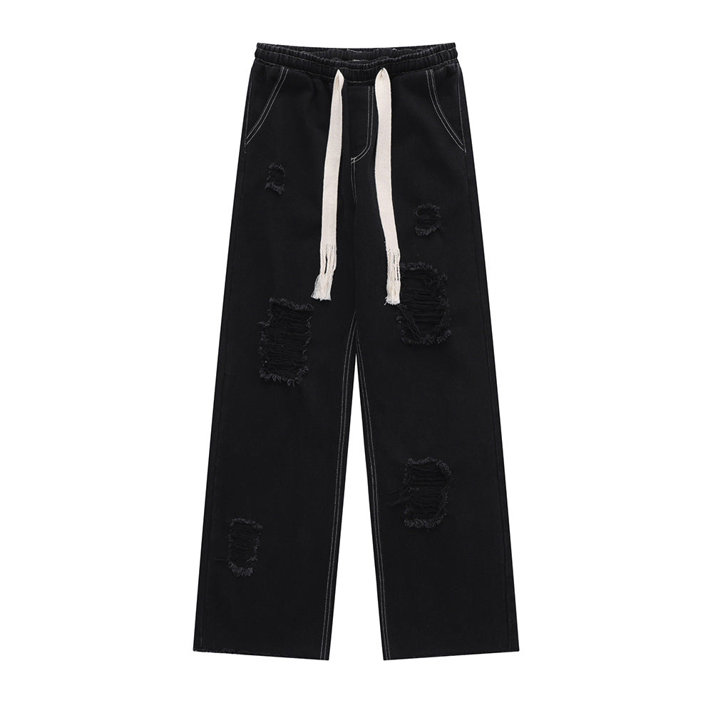 Men Jeans Ripped Frayed Casual Loose