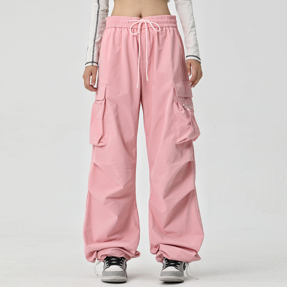 Men Sweatpants Leisure Cargo Straight-Leg Trousers Men's Solid Color Pleated Loose Wide Leg Pants
