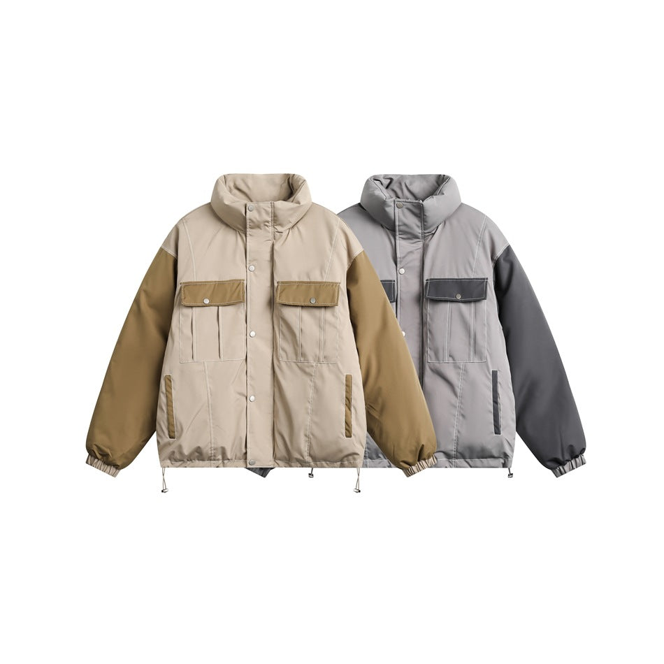 Unisex Coat Patchwork Stand-up Collar Winter Thickening