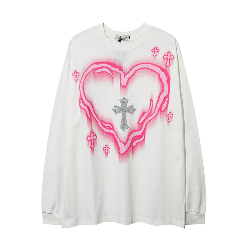 Men Long Sleeve T-Shirt Love Cross Printed Niche T-shirt