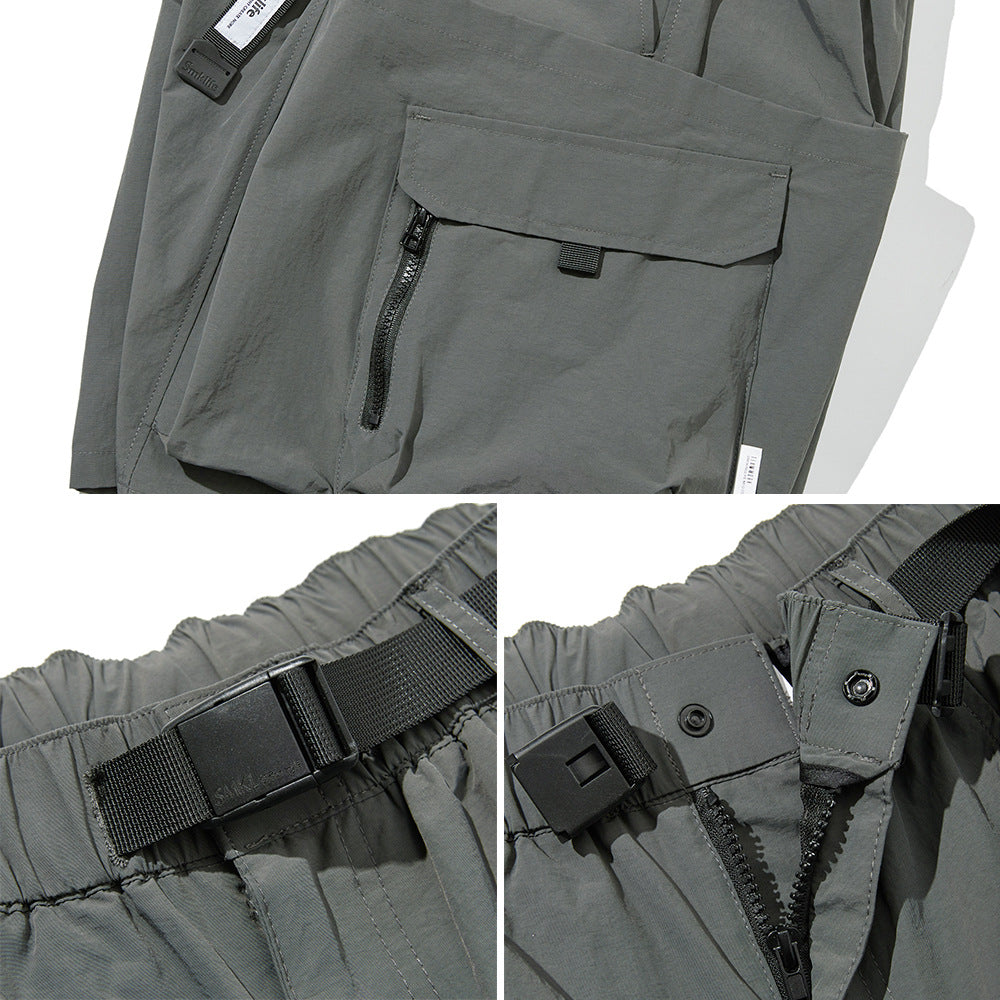 Men Shorts with Belt Workwear Multi-Pocket Loose Sports