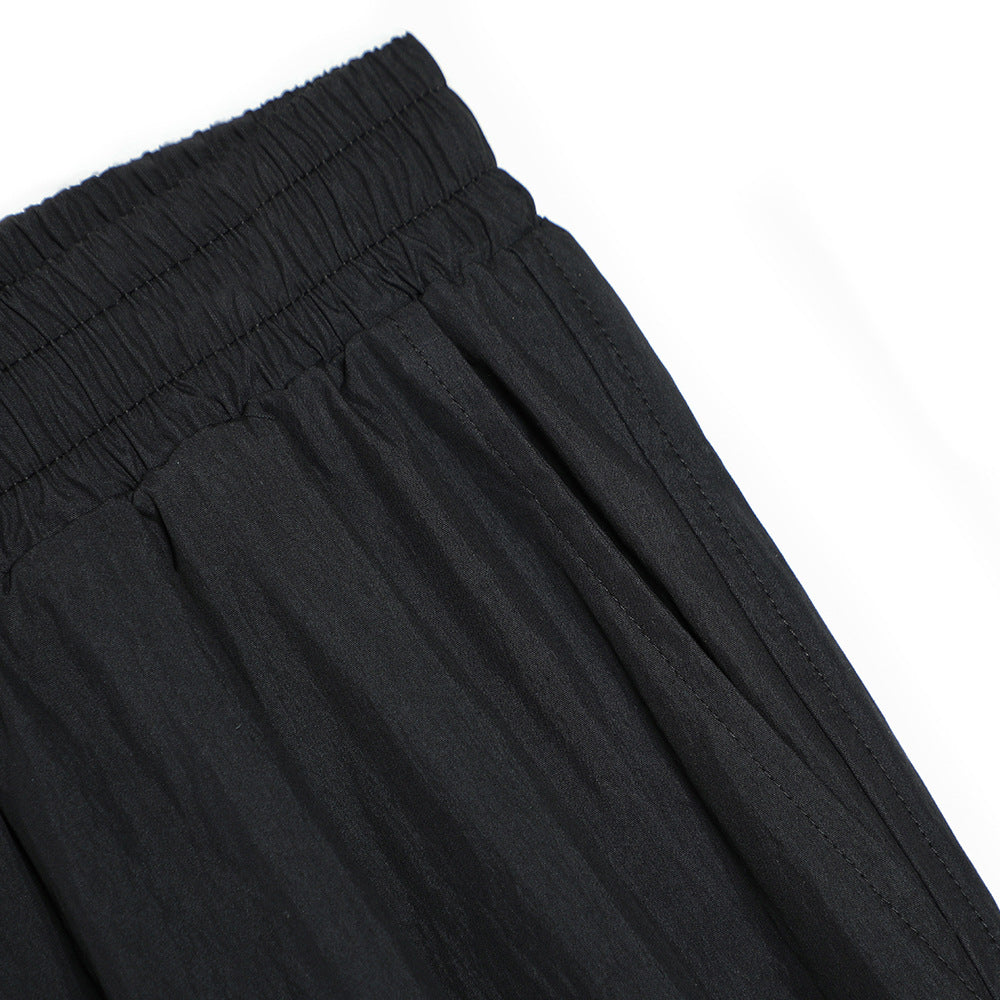 Men Sweatpants Solid Color Wide-Leg Casual Pants Pleated Draping Elastic Waist Loose Draggle-Tail Trousers