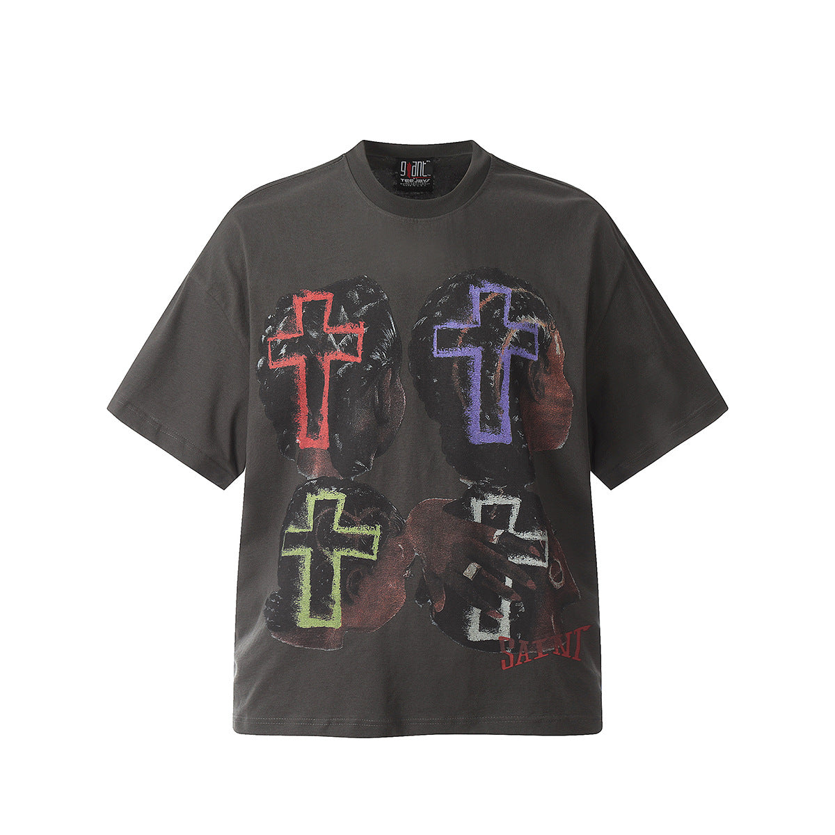 Unisex T-Shirts Saint Michael Portrait Print Colored Cross Loose T-Shirt