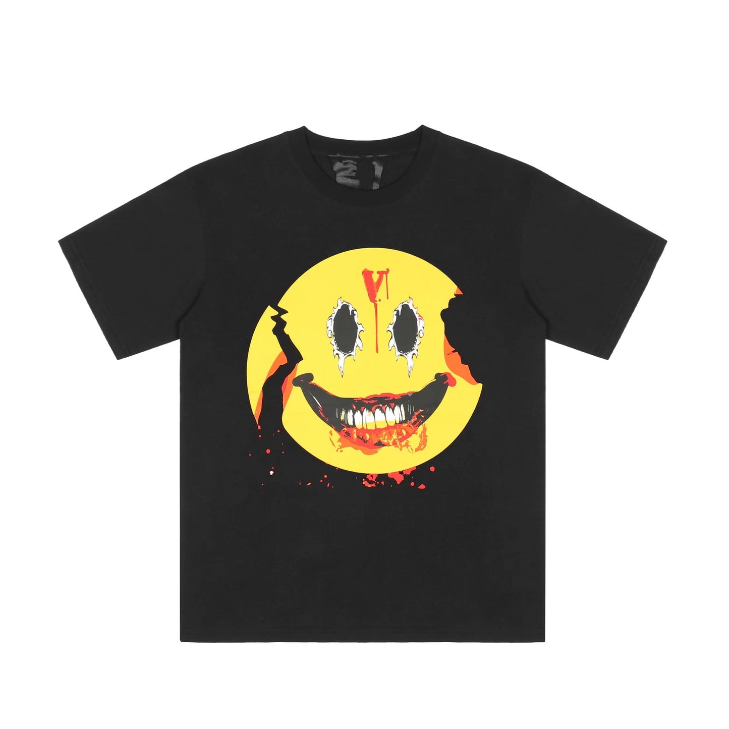 Vlone T Shirts Broken Smiley Face Big V Printed Short Sleeve T-shirt Men and Women Couple High Street Half Sleeve