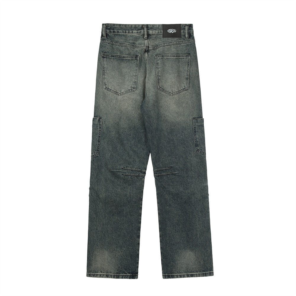 Men Jeans Multi-Pocket Zipper Stitching Loose