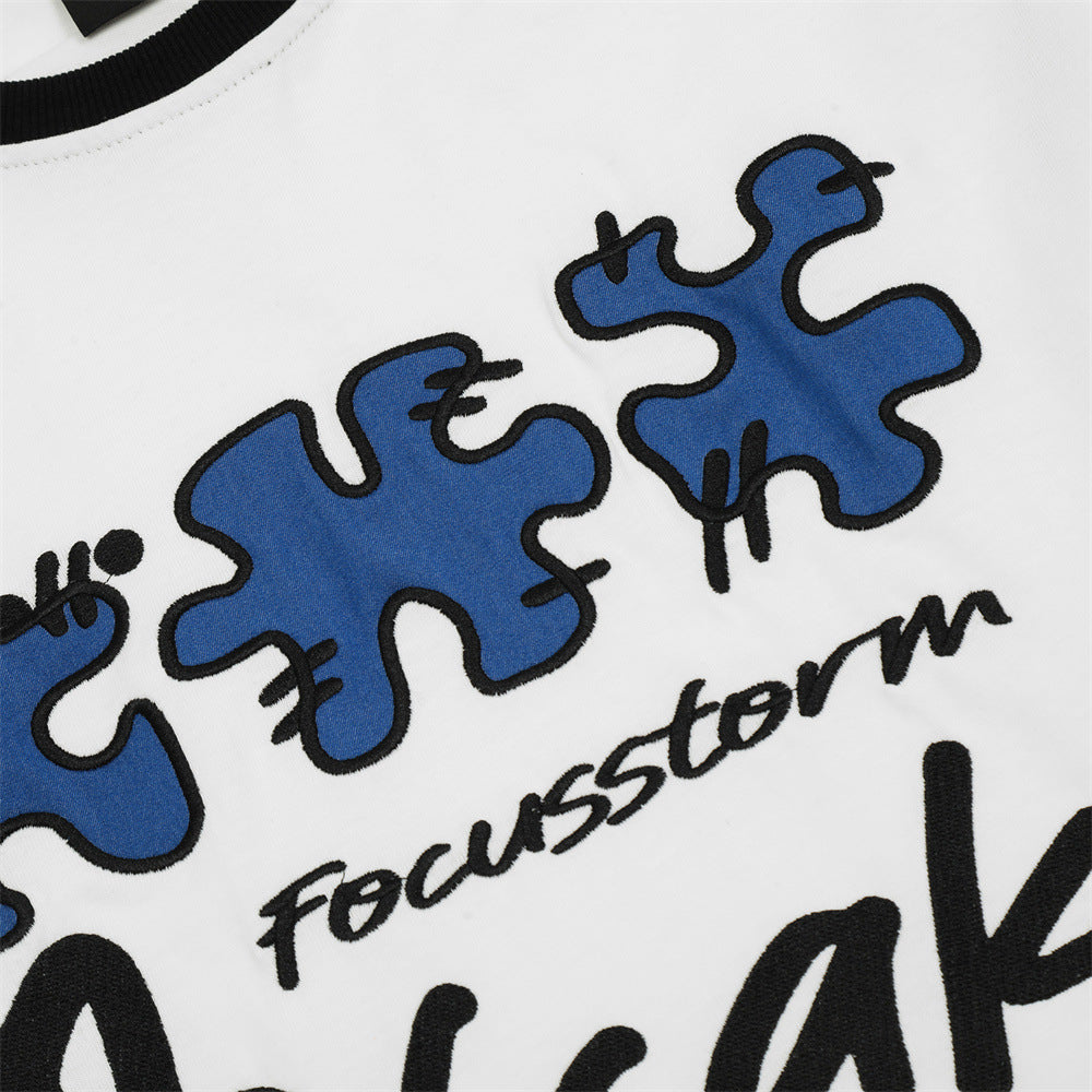 Men Long Sleeve T-Shirt Heavy Pure Cotton Embroidery Plug Bottoming Shirt