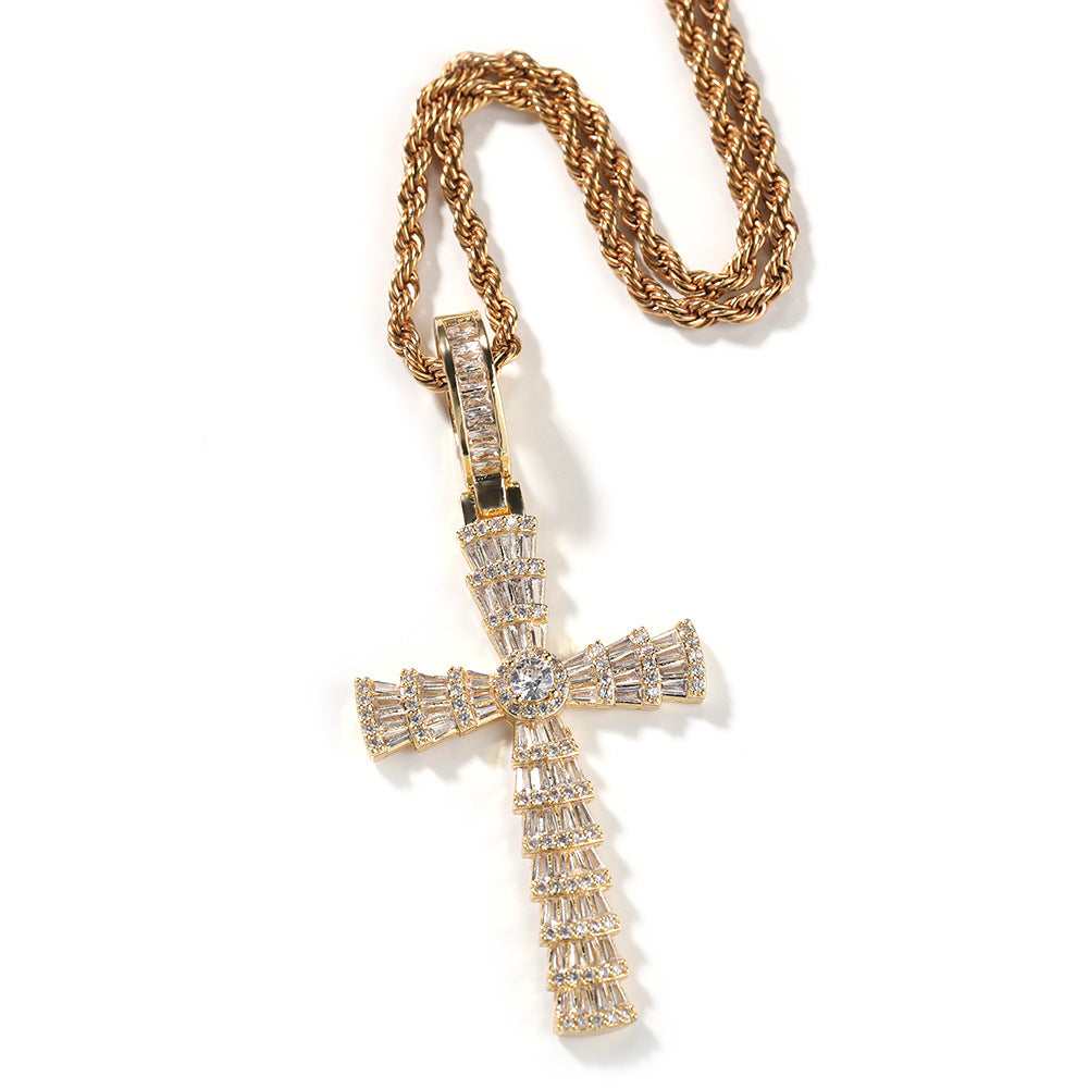 Jewelry Pendant Real Gold Copper Plated Zircon Cross Necklace Crosses Spectrum