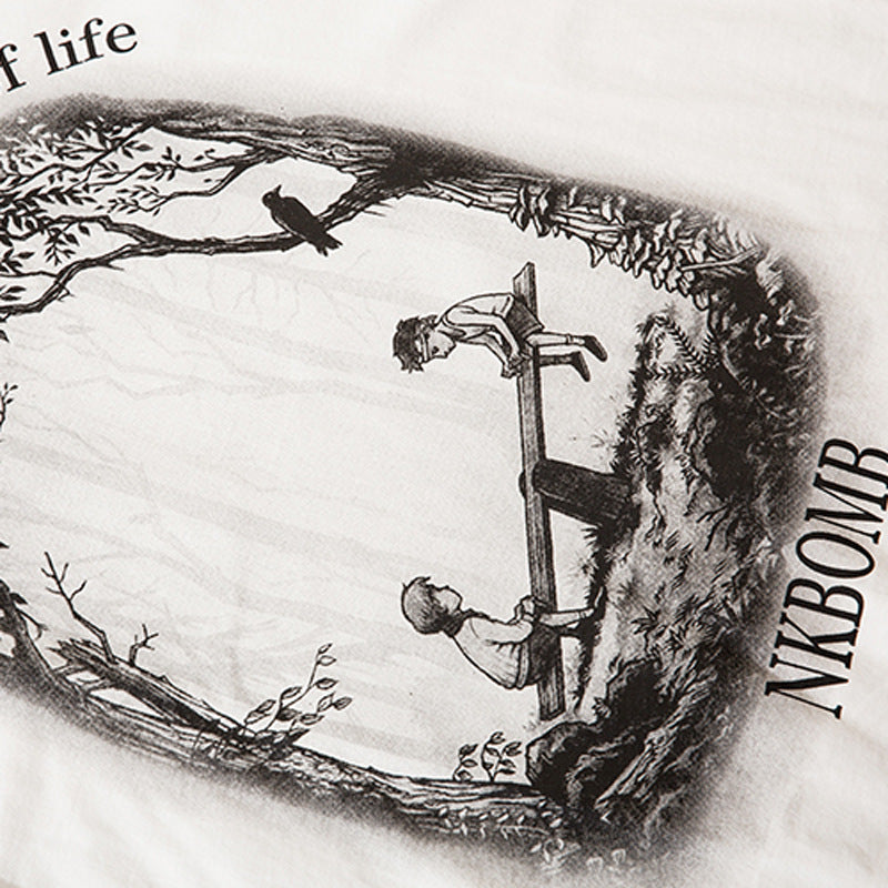 Men Long Sleeve T-Shirt Childhood Scene Necklace Decoration