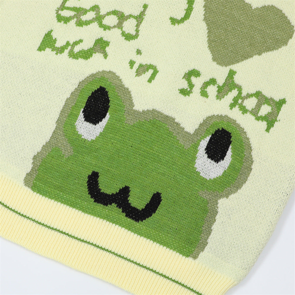 Men Sweater Cartoon Frog Jacquard Sweater